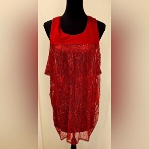Monoreno Red Lace Overlay Dress with Slip, Size M